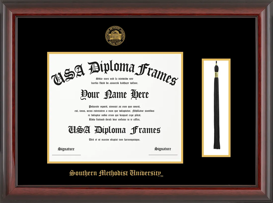 Single/Tassel - Cherry Mahogany Glossy Moulding - Black Mat - Gold Accent Mat - Gold Embossing Diploma Frame