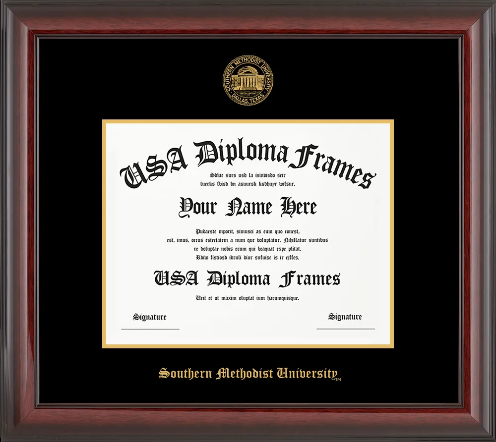 Single-Horizontal Document - Cherry Mahogany Glossy Moulding - Black Mat - Gold Accent Mat - Gold Embossing Diploma Frame