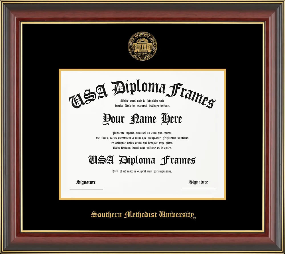 Single-Horizontal Document - Cherry Mahogany Gold Trim Glossy Moulding - Black Mat - Gold Accent Mat - Gold Embossing Diploma Frame