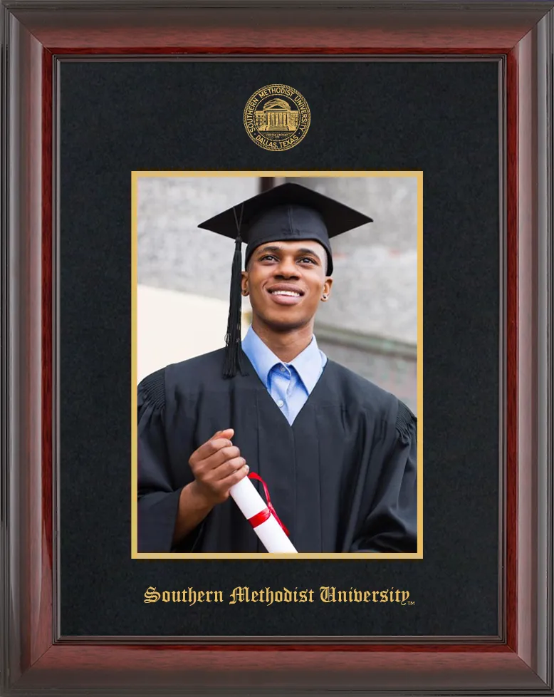 Picture Frame - Cherry Mahogany Glossy Moulding - Black Suede Mat - Gold Accent Mat - Gold Embossing Diploma Frame