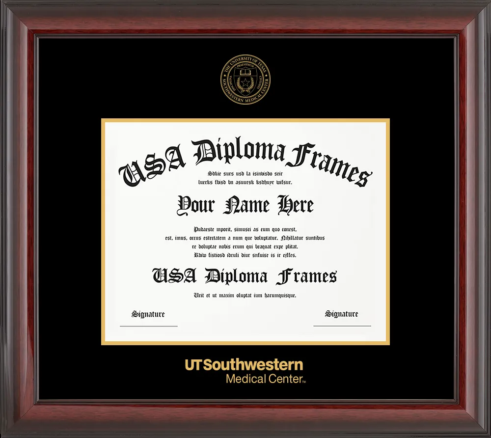 Single - Horizontal Document - Cherry Mahogany Glossy Moulding - Black Mat - Gold Accent Mat - Gold Embossing Diploma Frame