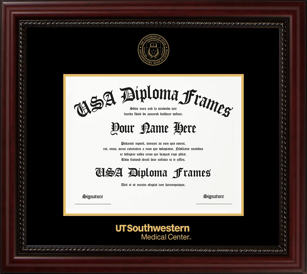 Single - Horizontal Document - Executive Cherry Rope Moulding - Black Mat - Gold Accent Mat - Gold Embossing Diploma Frame