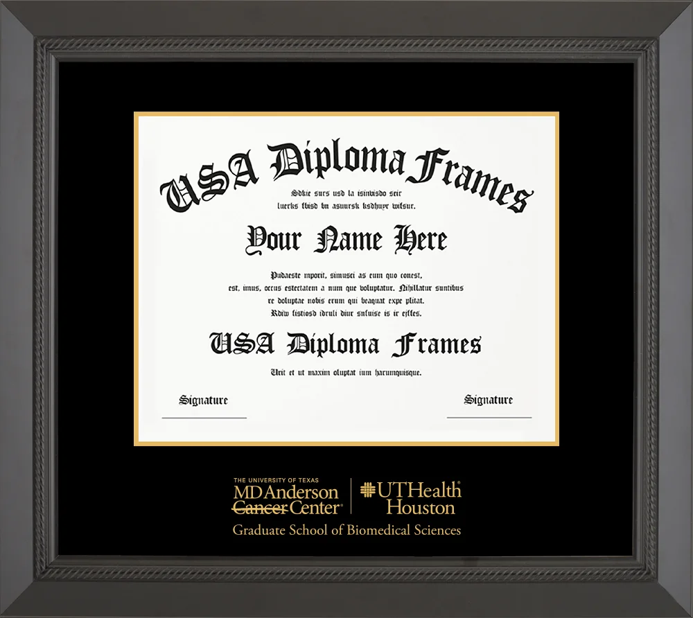 Single - Horizontal Document - Black Rope Moulding - Black Mat - Metallic Gold Accent Mat - Gold Embossing Diploma Frame