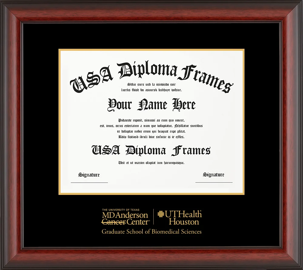 Single - Horizontal Document - Cherry Mahogany Matte Moulding - Black Mat - Metallic Gold Accent Mat - Gold Embossing Diploma Frame