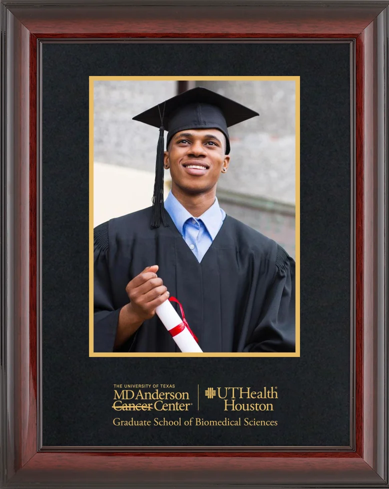 Picture frame - Cherry Mahogany Glossy Moulding - Black Suede Mat - Metallic Gold Accent Mat - Gold Embossing Diploma Frame