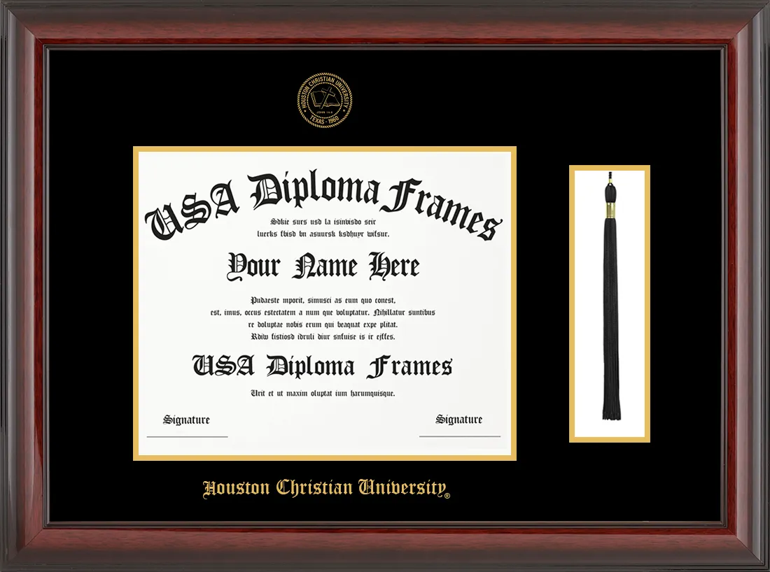 Single Horizontal Tassel - Cherry Mahogany Glossy Moulding - Black Mat - Gold Accent Mat - Gold Embossing Diploma Frame