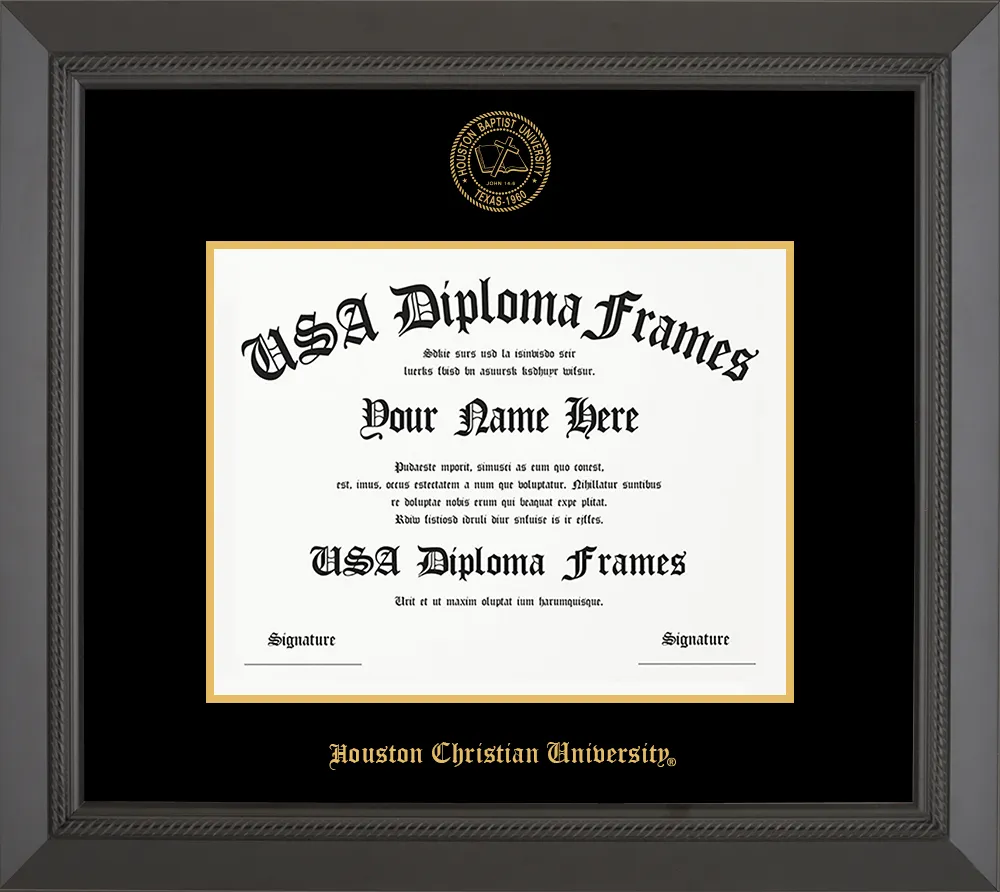 Single - Horizontal Document - Black Rope Moulding - Black Mat - Gold Accent Mat - Gold Embossing Diploma Frame