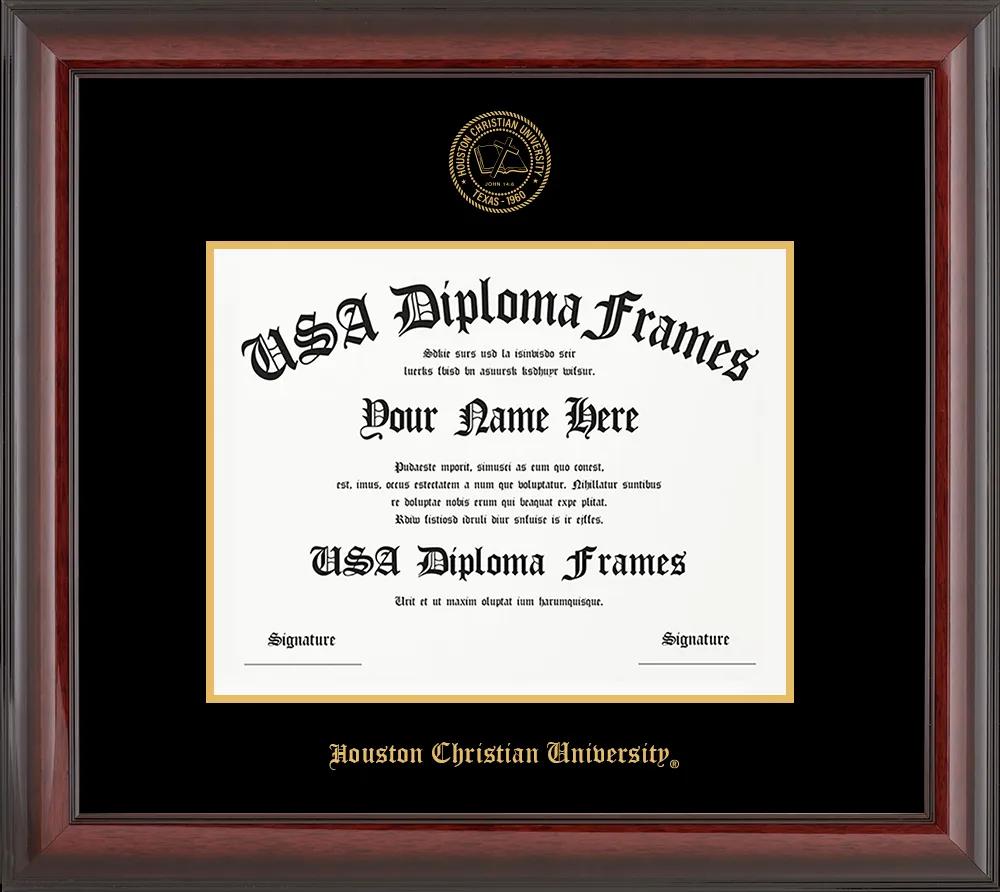 Single - Horizontal Document - Cherry Mahogany Glossy Moulding - Black Mat - Gold Accent Mat - Gold Embossing Diploma Frame