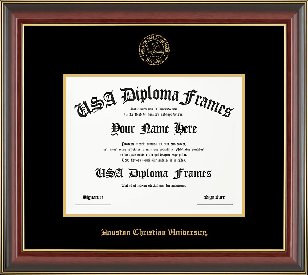 Single - Horizontal Document - Cherry Mahogany Gold Trim Glossy Moulding - Black Mat - Gold Accent Mat - Gold Embossing Diploma Frame